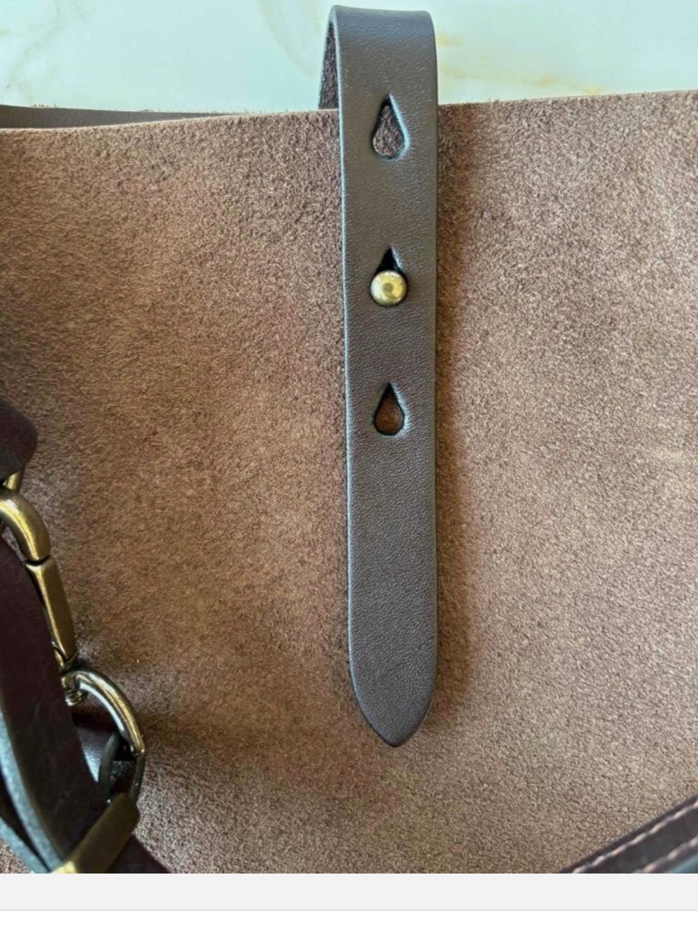 Filson Suede Top Handle Tote Bag in Dark Brown - Picture 9 of 15
